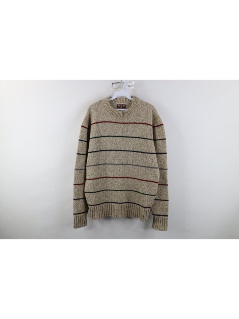 Vintage 90s Streetwear Mens Medium Wool Blend Knit Striped Crewneck Sweater USA
